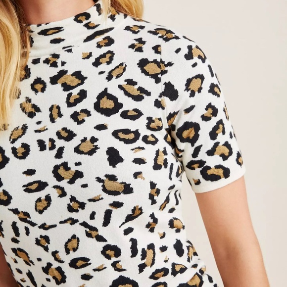 $118 NWT Anthropologie Field Flowers Naomi Mock Neck Sweater Tee Leopard MEDIUM - Picture 4 of 6
